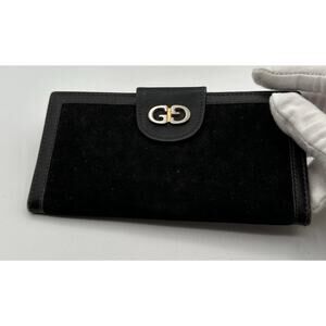 GUCCI Limited Edition Black Vintage Long Leather Card Holder Bi Fold Wallet